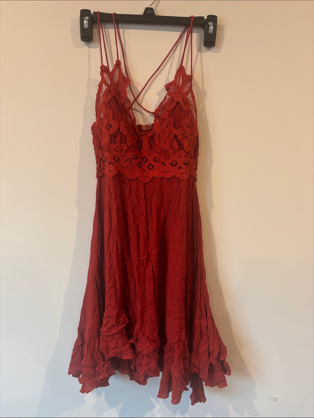 Free People Red Lace Bodice Crisscross Sundress